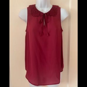 Lauren Conrad Maroon Top with Floral Suede Collar